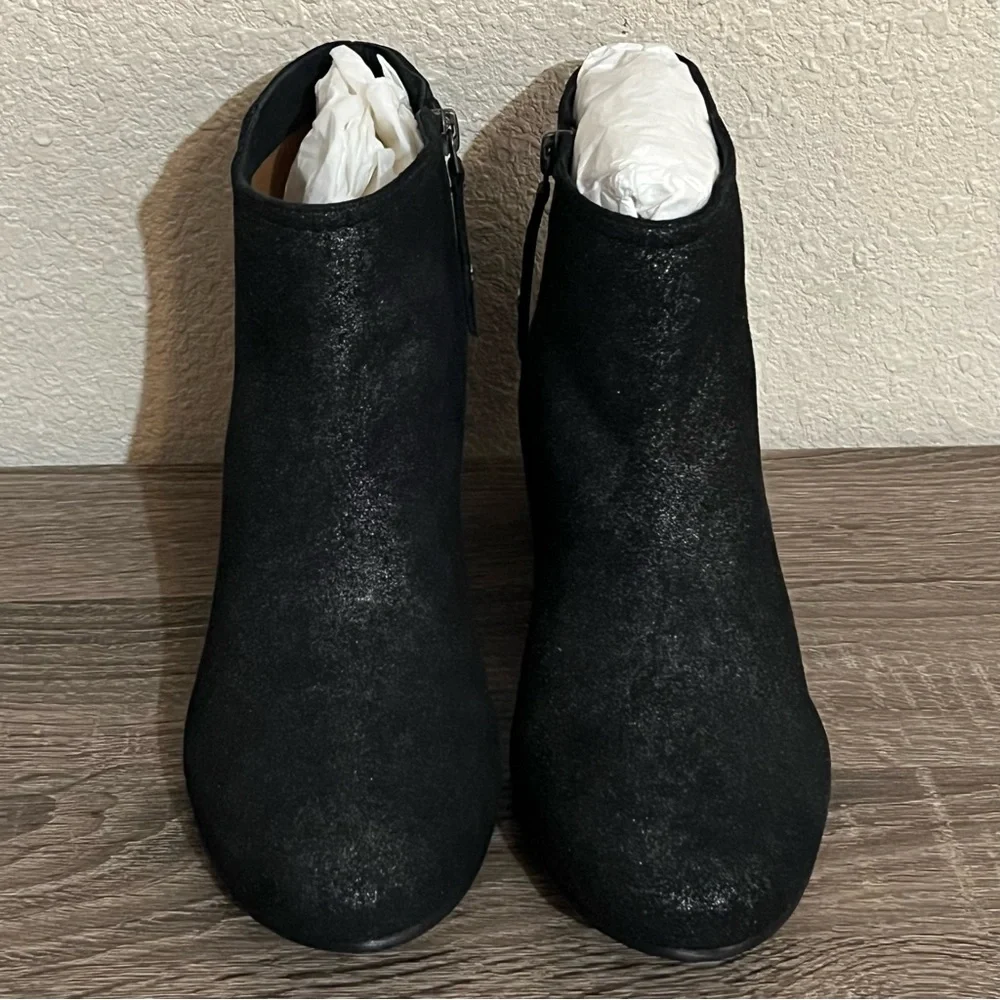 Designer H.S Trask Vivian Black Metallic Suede Ankle Boots - Picture 1 of 16